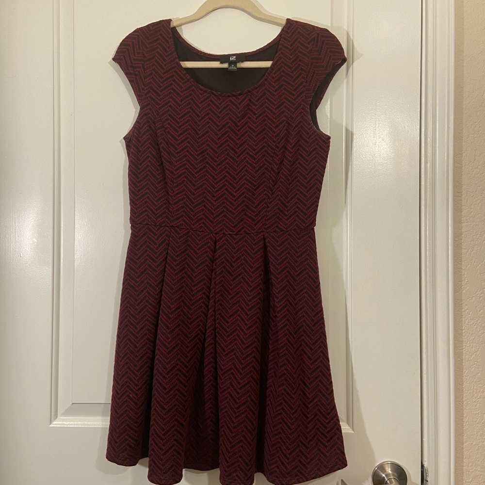 IZ Byer maroon black fit and flare a line dress